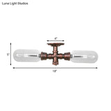 Clear Glass Weathered Copper Ceiling Lighting - Industrial Semi Flush With Pipe Design 2 Lights