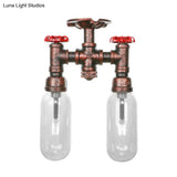 Clear Glass Weathered Copper Ceiling Lighting - Industrial Semi Flush With Pipe Design 2 Lights