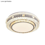 Clear Led Crystal Block Light Fixture - Modern Round Stainless-Steel Flush Mount For Great Room