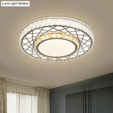 Clear Led Crystal Block Light Fixture - Modern Round Stainless-Steel Flush Mount For Great Room