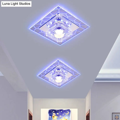 Clear Led Square Ceiling Lamp: Prismatic Crystal Flush Mount Fixture For Entryway - Minimalist
