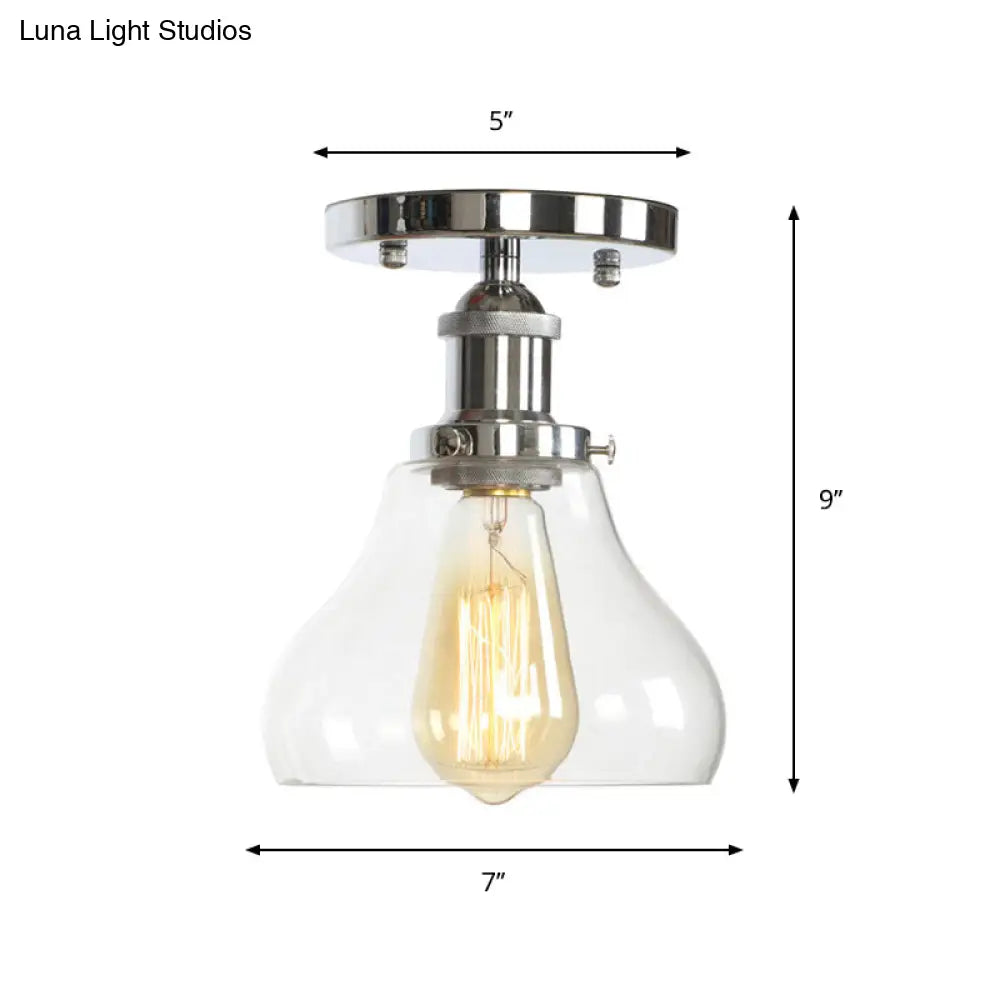 Clear Ribbed Glass Flushmount Farmhouse Bell - Chrome Ceiling Light