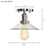 Clear Ribbed Glass Flushmount Farmhouse Bell - Chrome Ceiling Light