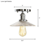 Clear Ribbed Glass Flushmount Farmhouse Bell - Chrome Ceiling Light