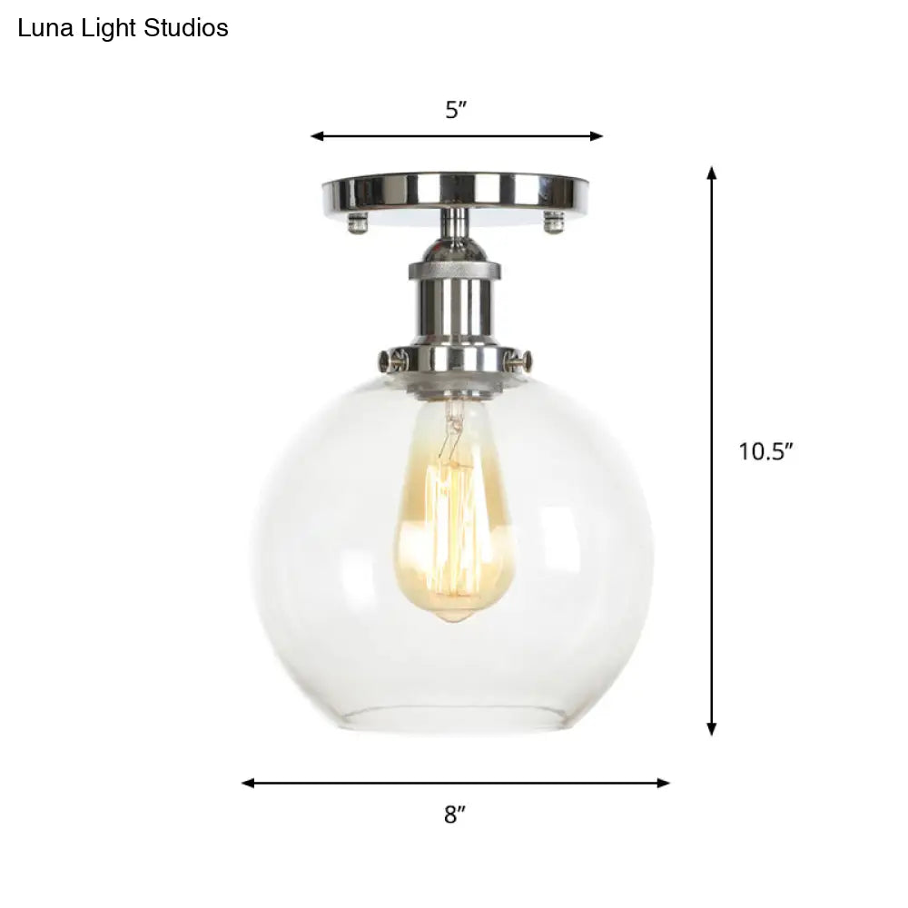 Clear Ribbed Glass Flushmount Farmhouse Bell - Chrome Ceiling Light
