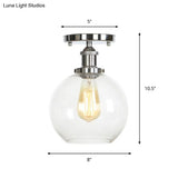 Clear Ribbed Glass Flushmount Farmhouse Bell - Chrome Ceiling Light