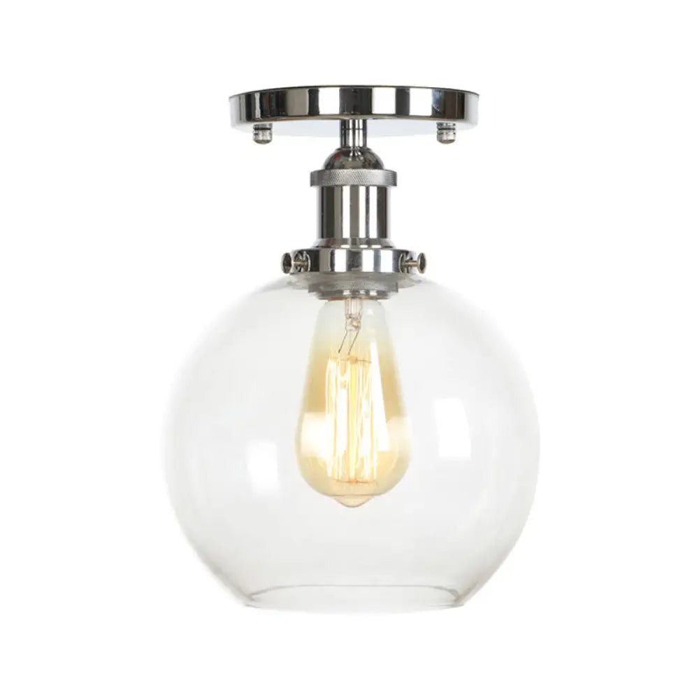 Clear Ribbed Glass Flushmount Farmhouse Bell - Chrome Ceiling Light Chrome / B
