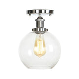 Clear Ribbed Glass Flushmount Farmhouse Bell - Chrome Ceiling Light Chrome / B