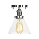 Clear Ribbed Glass Flushmount Farmhouse Bell - Chrome Ceiling Light Chrome / C