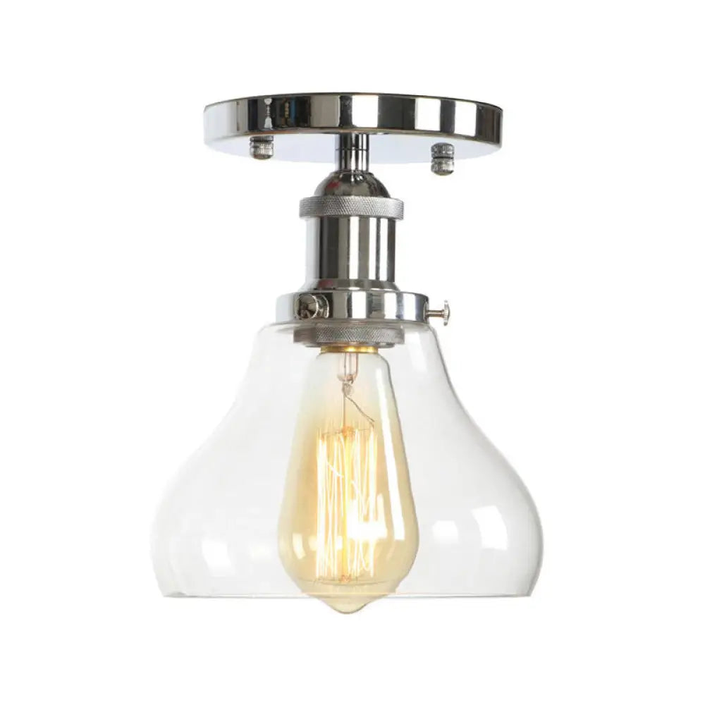 Clear Ribbed Glass Flushmount Farmhouse Bell - Chrome Ceiling Light Chrome / D