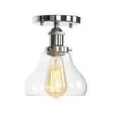 Clear Ribbed Glass Flushmount Farmhouse Bell - Chrome Ceiling Light Chrome / D