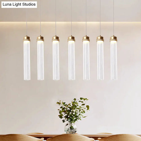 Clear Ribbed Glass Pendant With Gold Finish And Crystal Accents - Island Light