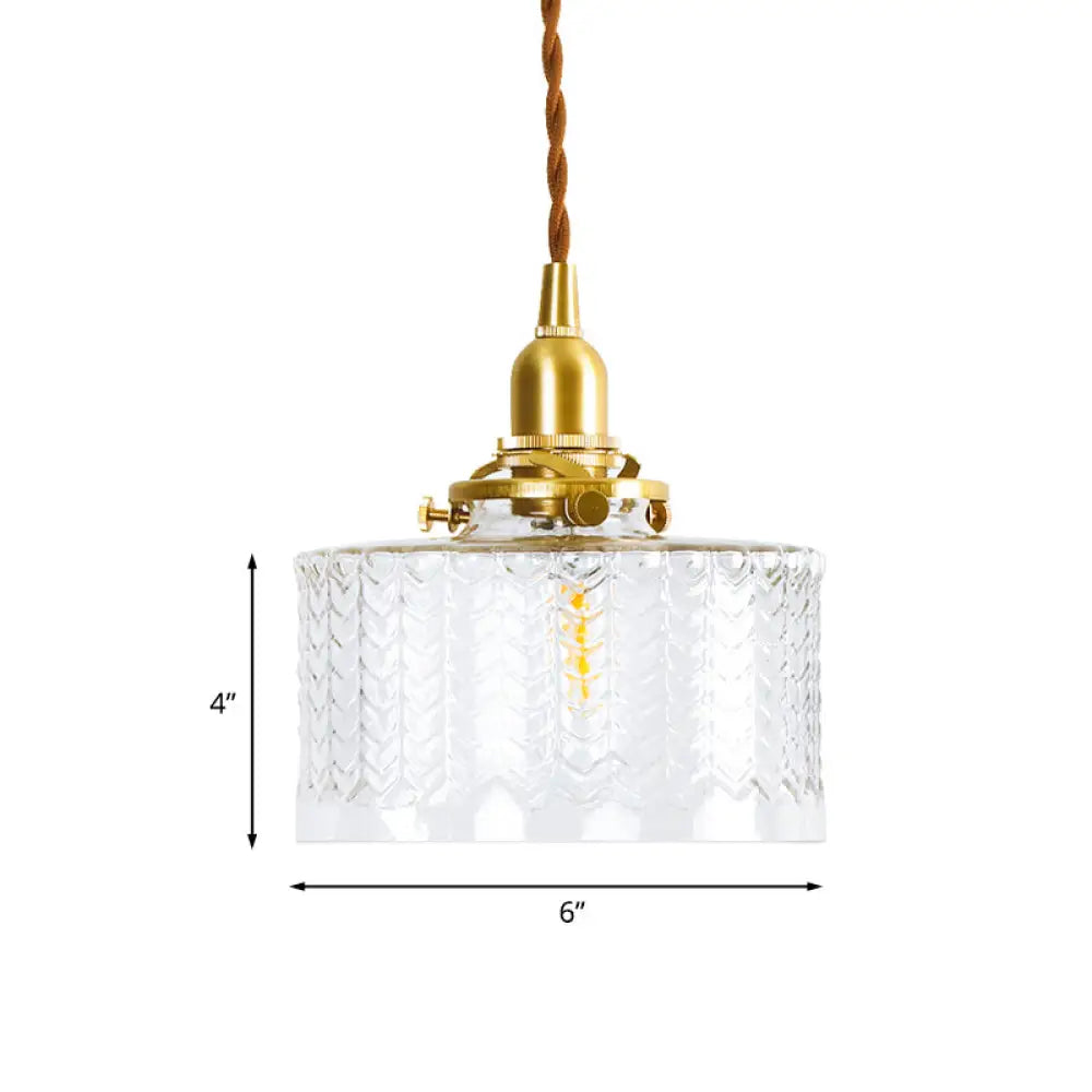 Clear Textured Glass Pendant Light - Colonialist Style 6/8 W 1 Head Gold Finish