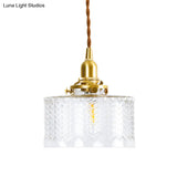 Clear Textured Glass Pendant Light - Colonialist Style 6/8 W 1 Head Gold Finish