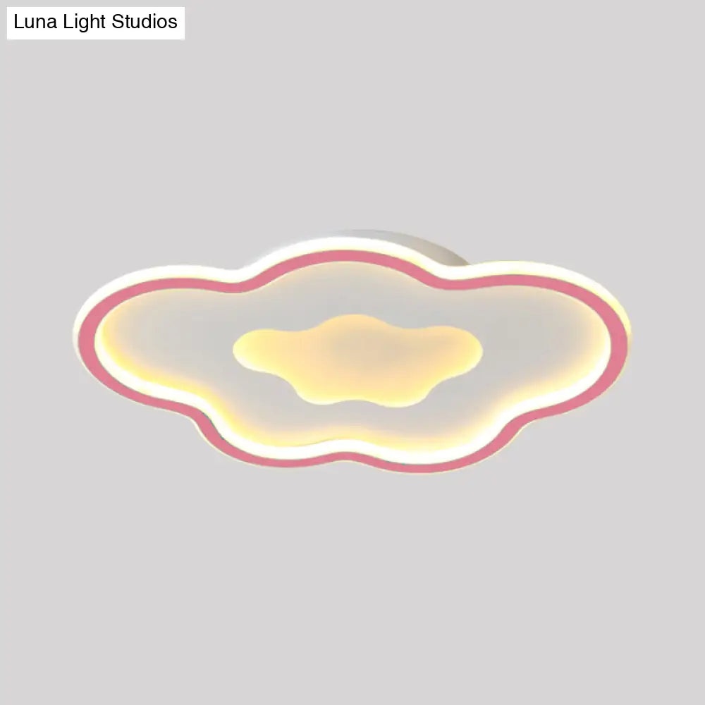 Cloud Kids Bedroom Led Cartoon Flush Mount Lighting Fixture In Pink/Blue