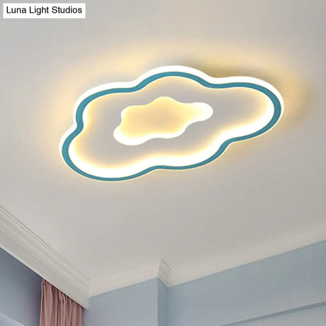 Cloud Kids Bedroom Led Cartoon Flush Mount Lighting Fixture In Pink/Blue