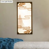Cloud Pattern Asian Fabric Wall Lamp For Bedroom With 2 Lights And Box Mural Design