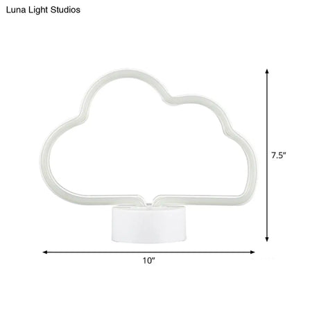 Cloud-Shaped Led Nightstand Lamp - Battery Operated White Plastic Construction