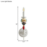 Clown-Themed Resin Candle Wall Lamp With Crystal Deco - Contemporary Style | 1 Light White Perfect
