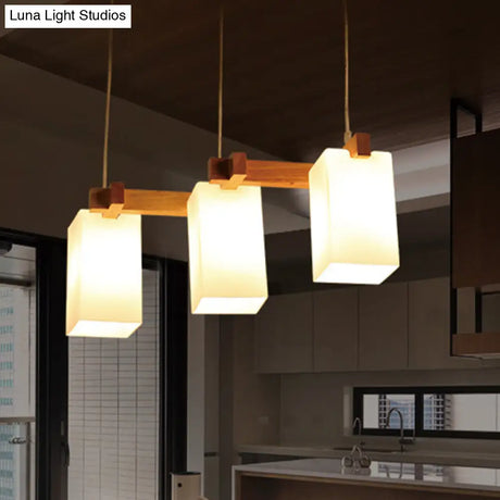Cluster Pendant Kitchen Lamp: Elegant Wood And Glass Hanging Light With 3 Bulbs