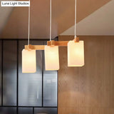 Cluster Pendant Kitchen Lamp: Elegant Wood And Glass Hanging Light With 3 Bulbs