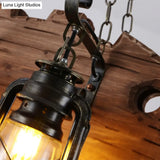 Coastal Black Kerosene Chandelier With Clear Glass And Wood Fish - 6 Heads For Restaurant Pendant