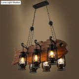 Coastal Black Kerosene Chandelier With Clear Glass And Wood Fish - 6 Heads For Restaurant Pendant