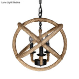 Coastal Black Pendant Lights With Rope Wrapping: Elegant Candle Chandelier Hoops