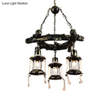 Coastal Bronze Chandelier Light Fixture With Clear Glass 3 Lights And Kerosene Pendant Lamp