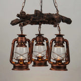Coastal Bronze/Copper 3-Light Kerosene Clear Glass Chandelier - Dining Room Pendant Lighting Copper