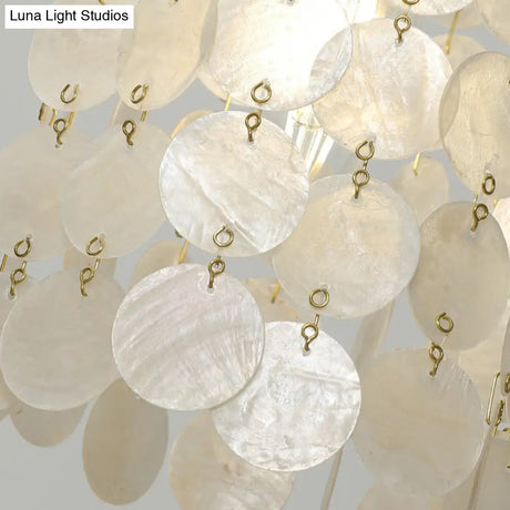 Coastal Gold Natural Shell Wall Mounted Light With Pull Chain - Single-Bulb Disc Lighting