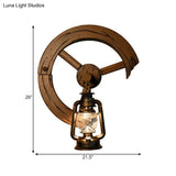 Coastal Kerosene Sconce: Clear Glass 1-Light Wall Mount Fixture In Brass With Wood Backplate