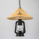 Coastal Lantern Pendant Lamp: Clear Glass Hanging Light Fixture With Bamboo Top Black / B