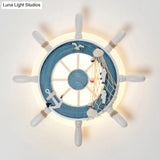 Coastal Led White/Blue Wall Mount Lamp: Rudder Resin Lighting With Round Acrylic Shade In Warm/White
