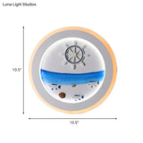 Coastal Scenery Led Round Wall Lamp: White Acrylic Decor For Bedroom