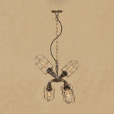 Coastal Style Bronze/Antique Silver Hanging Chandelier Pendant Light With 4-Light Caged Design And