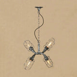Coastal Style Bronze/Antique Silver Hanging Chandelier Pendant Light With 4-Light Caged Design And