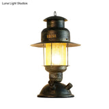 Coastal Yellow Crackle Glass Kerosene Desk Light - Rustic Metal Table Lamp