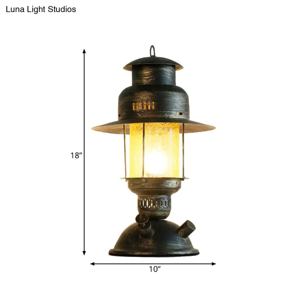 Coastal Yellow Crackle Glass Kerosene Desk Light - Rustic Metal Table Lamp