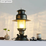 Coastal Yellow Crackle Glass Kerosene Desk Light - Rustic Metal Table Lamp