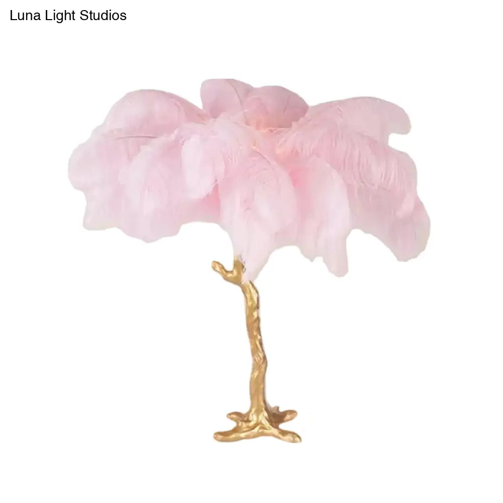 Coconut Tree Night Lamp: Artistic Feather Design Pink And Gold - Perfect Living Room Table Light