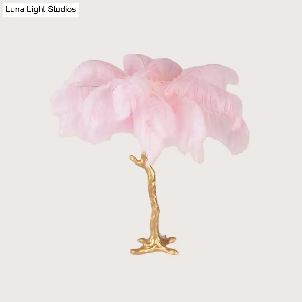 Coconut Tree Night Lamp: Artistic Feather Design Pink And Gold - Perfect Living Room Table Light