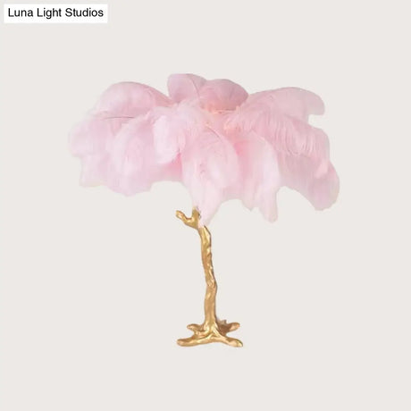 Coconut Tree Night Lamp: Artistic Feather Design Pink And Gold - Perfect Living Room Table Light