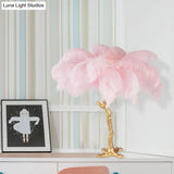 Coconut Tree Night Lamp: Modern Pink Feather Table Light For Creative Living Room Decor