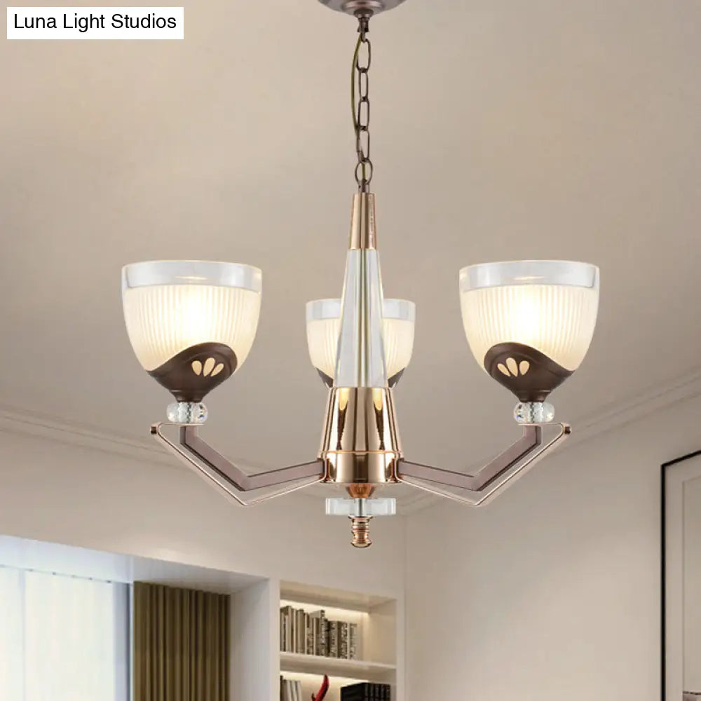 Coffee Bowl Pendant Chandelier - Rural Style Cream Glass Suspension Lighting (3/6/8/10 Heads) Ideal