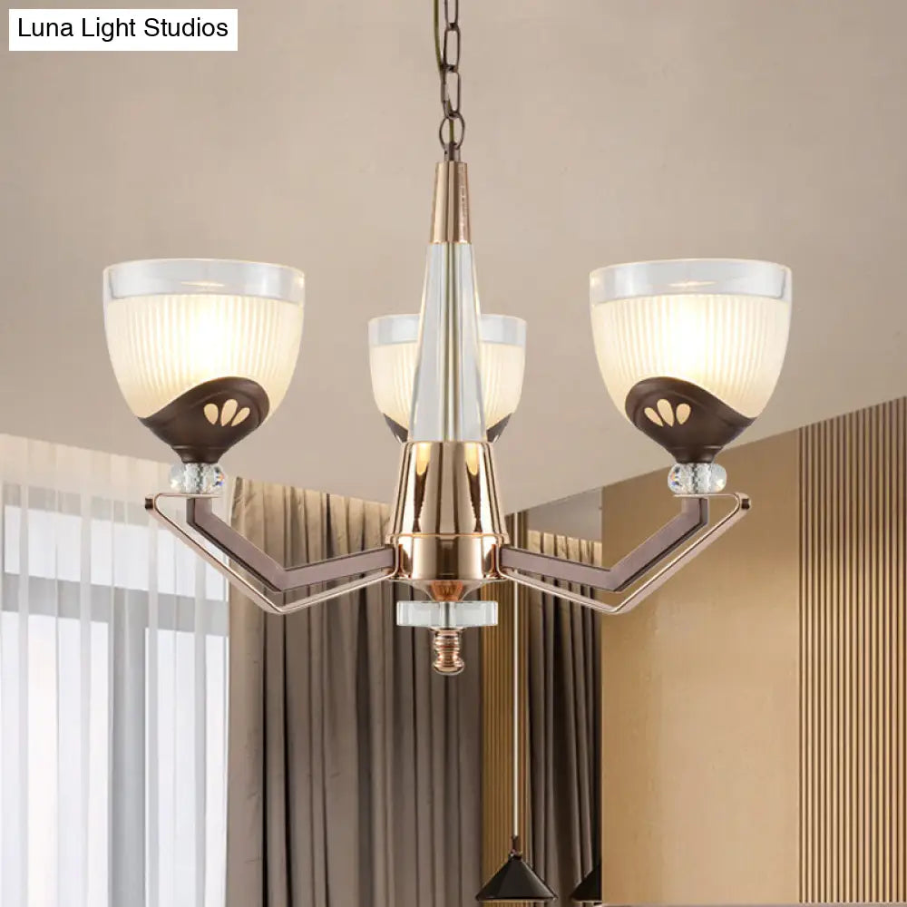 Coffee Bowl Pendant Chandelier - Rural Style Cream Glass Suspension Lighting (3/6/8/10 Heads) Ideal