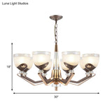 Coffee Bowl Pendant Chandelier - Rural Style Cream Glass Suspension Lighting (3/6/8/10 Heads) Ideal