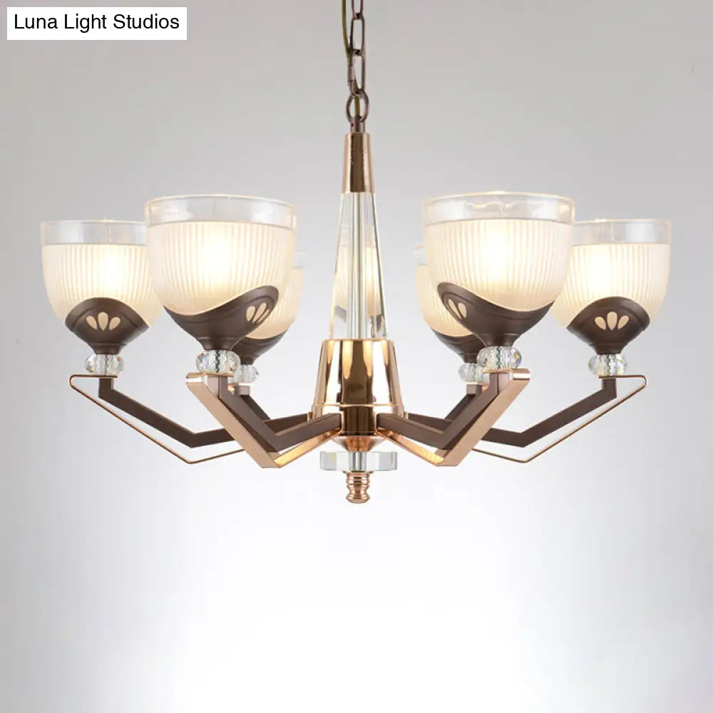 Coffee Bowl Pendant Chandelier - Rural Style Cream Glass Suspension Lighting (3/6/8/10 Heads) Ideal