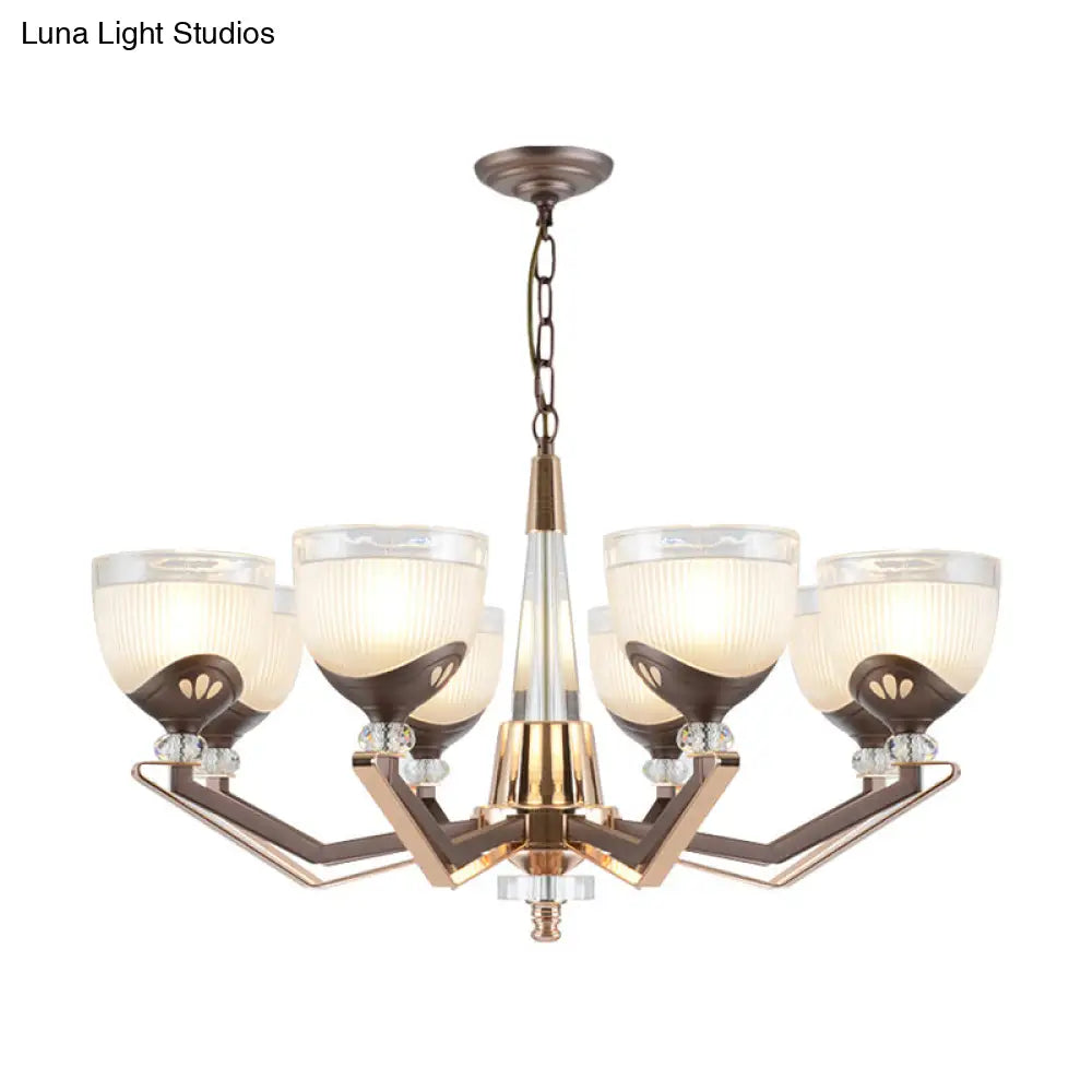 Coffee Bowl Pendant Chandelier - Rural Style Cream Glass Suspension Lighting (3/6/8/10 Heads) Ideal