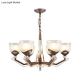 Coffee Bowl Pendant Chandelier - Rural Style Cream Glass Suspension Lighting (3/6/8/10 Heads) Ideal